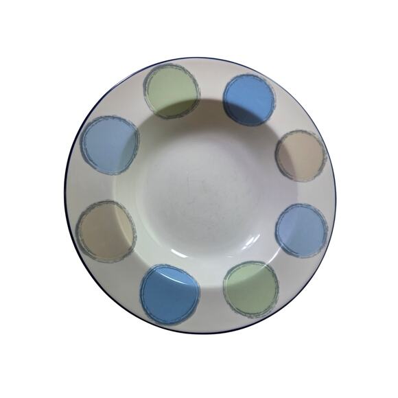 Set of 4 NORITAKE Ambience Java Blue Polka Dot Discontinued 9.25" Rim Bowl - Picture 1 of 6